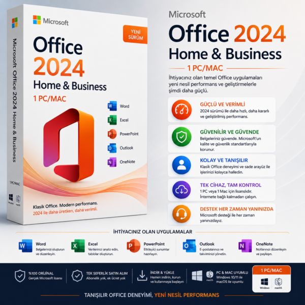 Microsoft Office 2024 Home/Business PC/Mac Emaile Kayıt