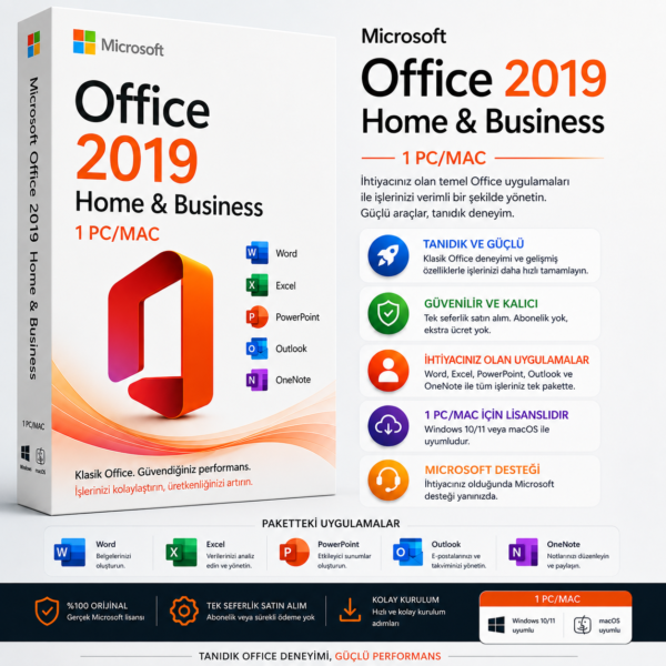 Microsoft Office 2019Home/Business PC/Mac Emaile Kayıt