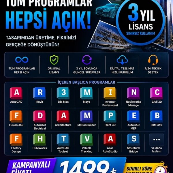 Autodesk 1 Kullanıcı 3 Yıl Tüm Proğramlar Açık Kampanya