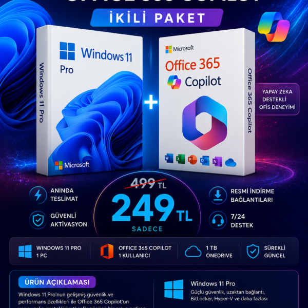 Windows 11 Pro + Office 365 5 Kulllanıcı Muhteşem İkili Paket