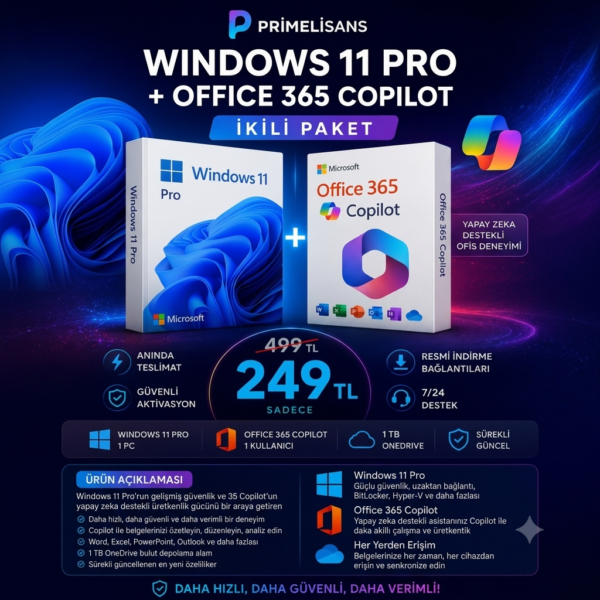 Windows 11 Pro + Office 365 5 Kullanıcı Muhteşem İkili Paket