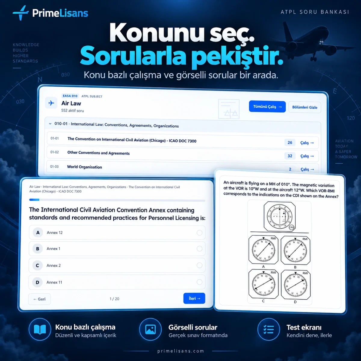 ATPL Soru Bankası – 1 Aylık Online Sınav Hazırlık Paketi | Pilot Akademi - Görsel 2